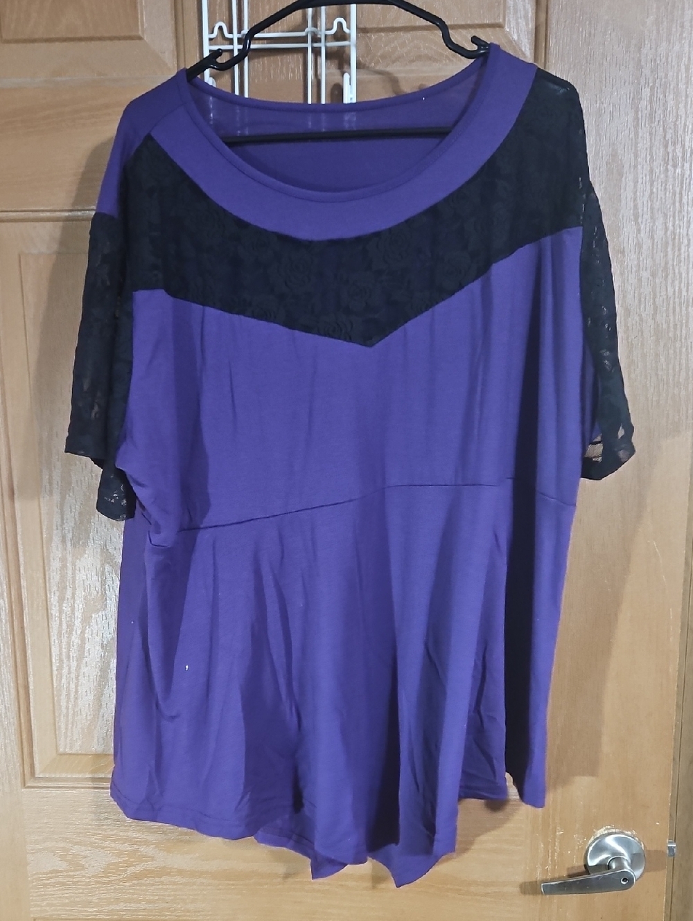Purple Lace-Yoke Short Sleeve Women's Tee